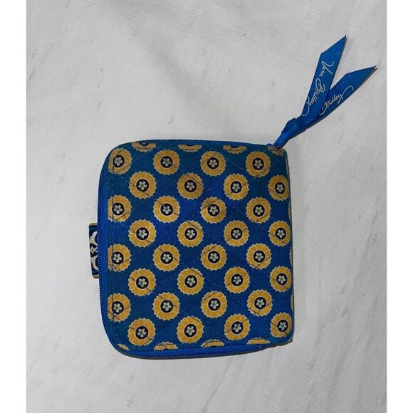 Vera Bradley Blue & Gold Bifold Wallet With Zipper Compartment - Picture 3 of 5